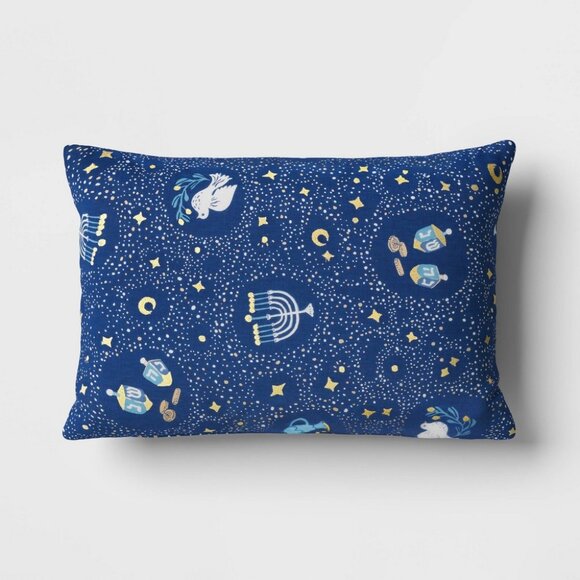 NEW! Hanukkah Icon Pattern Lumbar Throw Pillow Dark Blue - Threshold - - Picture 1 of 9